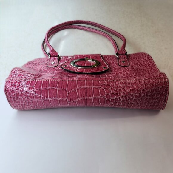 Y2K Pink Faux Croc Print Handbag With Buckle Feature - Picture 3 of 9